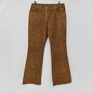 Cappopera Jeans Croc Embossed Pants Womens Size 12 Brown Gold Cotton Y2K Italy